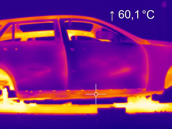 Warmtebeeld van een auto, gemaakt met een Optris-infraroodcamera
